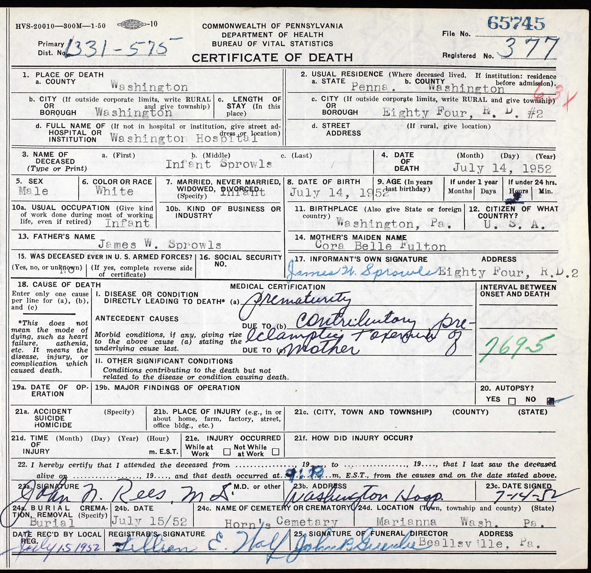 death certificate